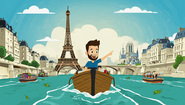 Man taking a boat tour through Seinne River